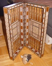Folding Hand Made Backgammon Khatam Inlaid Wood Marquetry Game Board, Retail$400