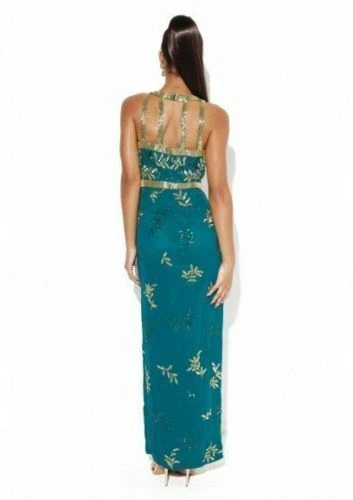Virgos Lounge Verde Azulado Vestido Maxi Largo Fiesta Boda UK8 EUR36 US4 - Imagen 4 de 4
