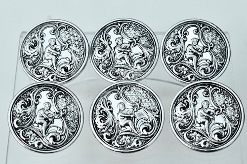 Antique Top Quality 6 Solid Sterling Silver Cupid Buttons By Spink & Son, London - Picture 22 of 24