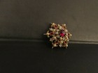 Vintage Gold Tone Snowflake Pin with Faux Pearls and Faux Rubies — photo 3