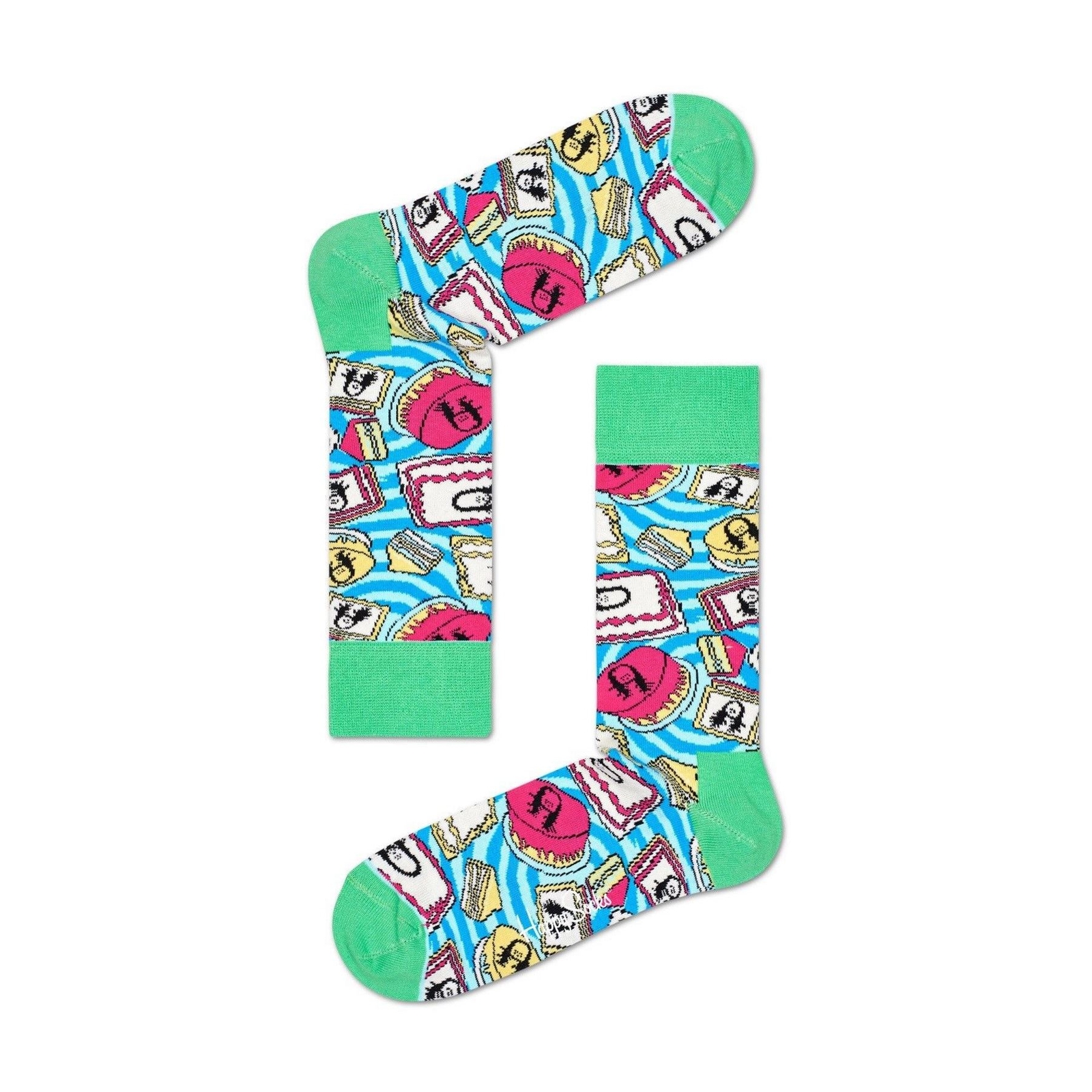 Novelty Socks Cake Food Bright Green Steve Aoki Cake Unisex 4-7 - Happy Socks