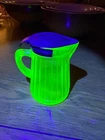 Vintage Anchor Hocking Green Uranium Glass Rusted Flip Lid 4.25” Syrup Pitcher