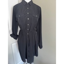 Eddie Bauer Travex Women S Black Button Front Roll Tab Sleeve Belted Shirt Dress
