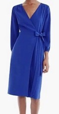 J. Crew 365 Crepe V-Neck Wrap Dress Blue  Minimalist Career Work Size 4Tall