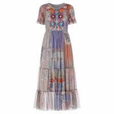 Johnny Was BIYA Kandence Tiered Mesh Dress Floral Embroidery Women Size M