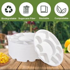 Disposable Plastic Plates White 12" 9 Compartment Divided Plates Disposable