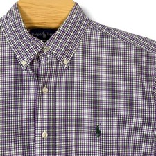 Ralph Lauren Button Down Shirt Men 16 Large Purple Green Pony Check Classic Fit