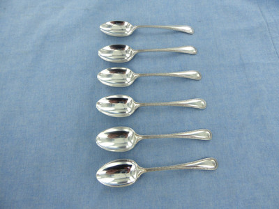ANTIKES STERLINGSILBER SET MIT 6 ALTEN ENGLISCHEN PERLEN KAFFEELÖFFELN, SHEFFIELD 1913