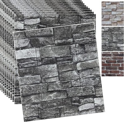 10PCS 3D Wall Panels Peel and Stick Brick Wallpaper 10PCS, Black 