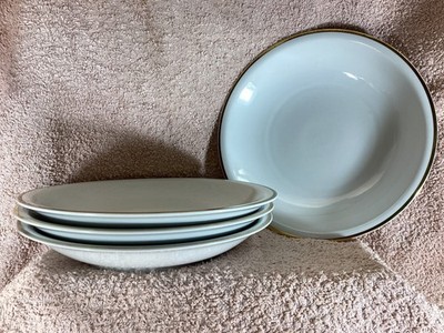 4x DDR Kahla Porzellan Suppen Teller Tiefe Teller Weiß+Goldrand Ø23cm/1960er/Top