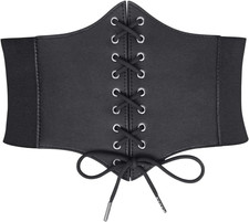 Women'S Lace-Up Corset Elastic Waist Belt, Tied Waspie Wide Belt for Women Hallo