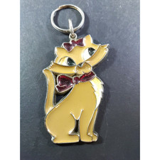Cat Enamel Metal Keychain Brown Red Bow