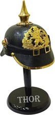 Casque d'officier allemand PICKELHAUBE cuir noir prussien rustique vintage maison déc