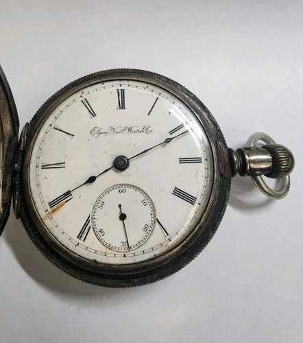 Antique 1891 Elgin Coin Silver Pocket Watch Grade 96 Model 4 18s 7 Jewels RUNS
