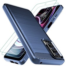 Moto Edge 2021 Case, 5G UW, Flexible TPU, 2pcs Screen Protector, Navy Blue
