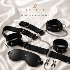 Couples Bondage Restraint Set Cuffs Blindfold Adjustable Straps Chain JVELLE