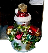 4 Inch   Handblown Glass Snowman Christmas Ornament