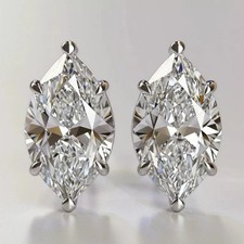 6.00 Ct Certified Marquise Cut Natural Diamond Studs VVS1 White Gold Finish