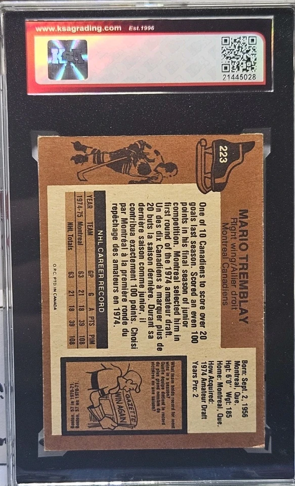 75-76 O-Pee-Chee Mario Tremblay Rookie KSA 5.5 🚨🚨🚨 Montreal Canadiens - Image 2 of 2