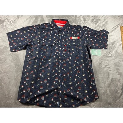Magellan Button Up Shirt Mens M Halloween/S'more/Skulls UPF 30 Vented NEW
