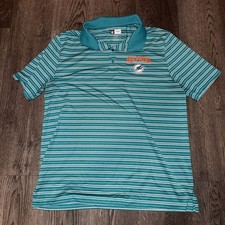 Miami Dolphins Polo Shirt Men's XLarge Blue Teal Striped NFL Performance Golf