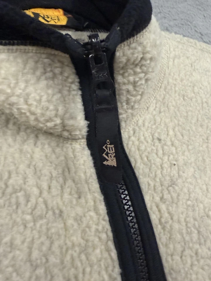 Vintage REI Vest Mens Medium Cream Polartec Sherpa Fleece Full Zip Pockets 90s - Image 4 of 4