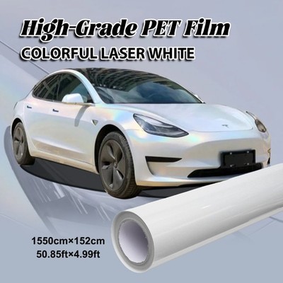 5FTx50FT  PET Iridescent Laser White Vinyl Wrap US Stock Gloss Metallic Car Wrap