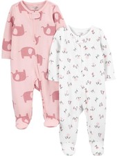 Baby Girls' 2-Pack 2-Way Zip Thermal Footed Sleep and Play