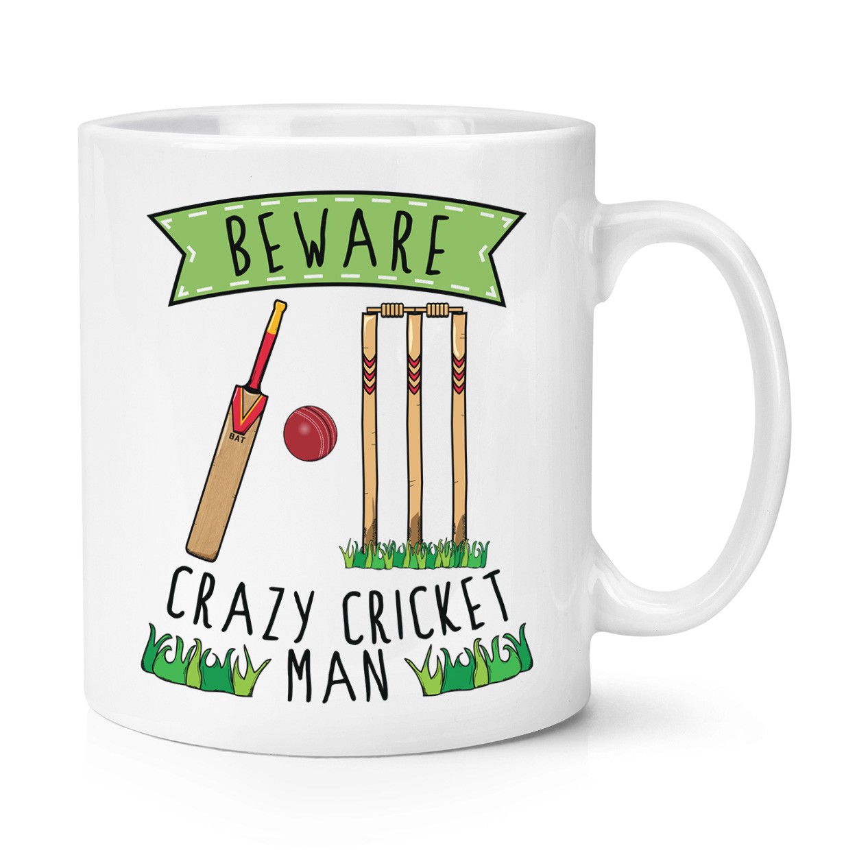 Beware Crazy Cricket Man 10oz Mug Cup - Funny Sport