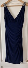Ralph Lauren Evening navy blue ruched stretch faux wrap rhinestone party dress 6