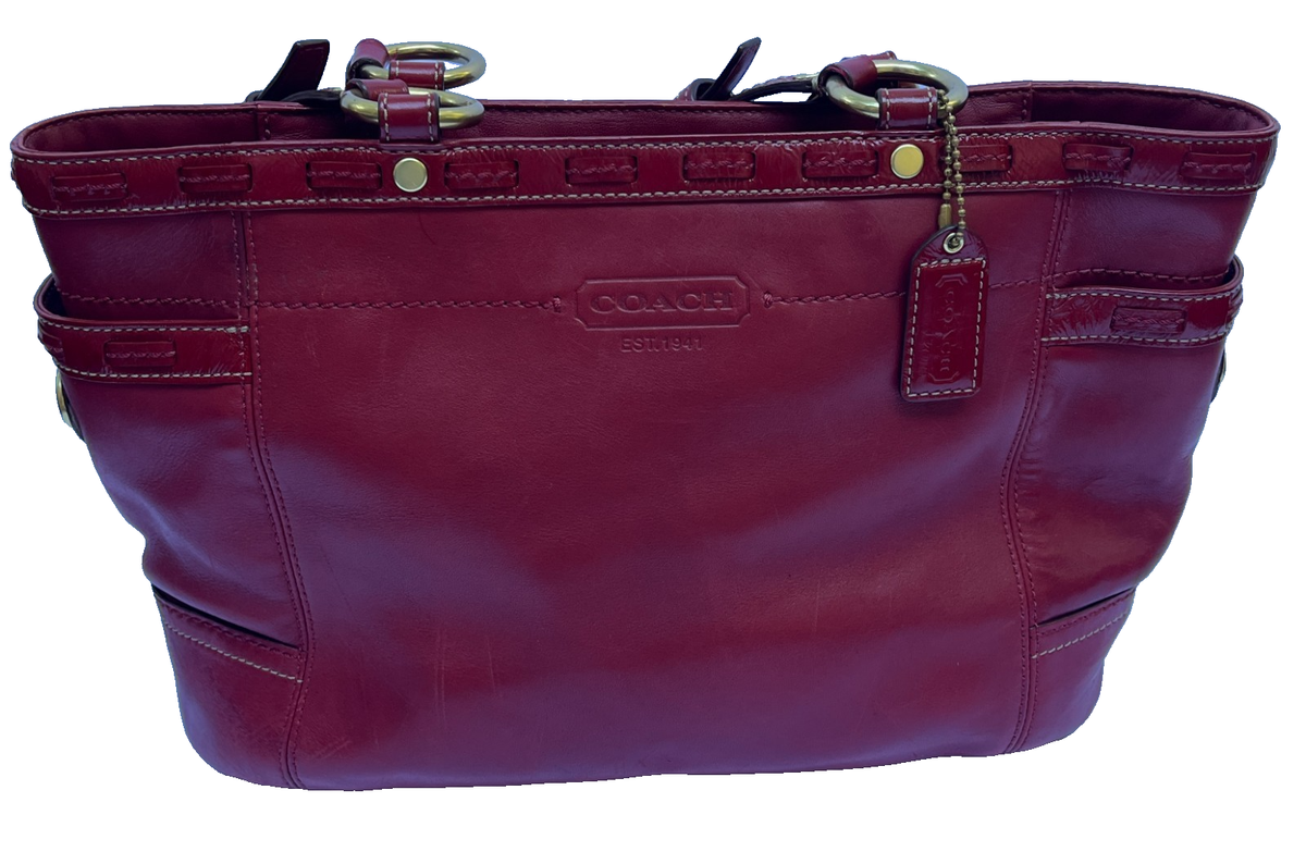 Coach RED Leather Laced Gallery Vintage Shoulder Tote Handbag