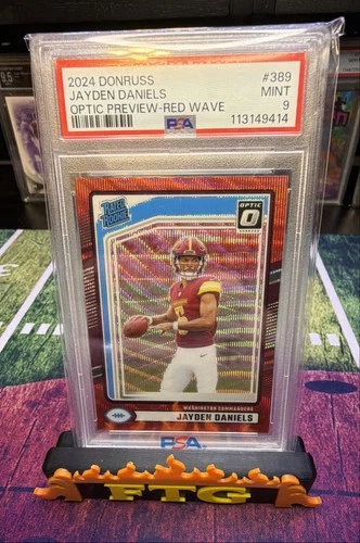 2024 Panini Donrus Rated Rookie Jayden Daniels #389 Optic Preview Red Wave Prizm