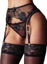 """Black High Waisted Garter Belt for Thigh Highs Stockings Strap Metal Clip S..