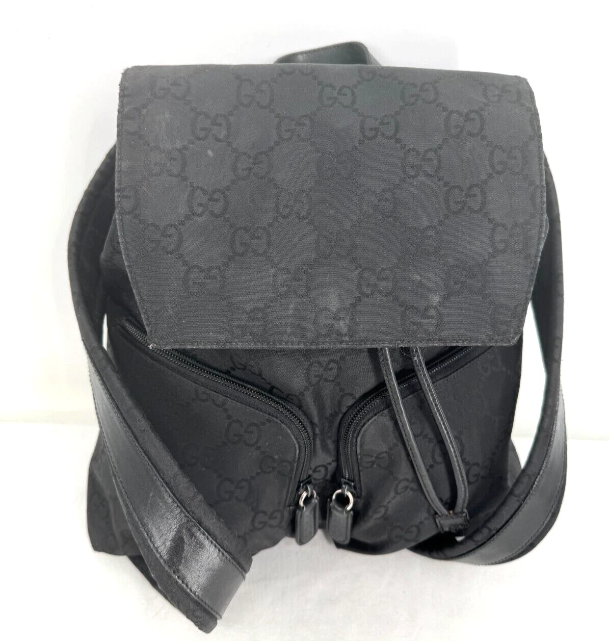 Sac à dos vintage GUCCI noir logo GG nylon et cuir sac à bandoulière sac à main sac à main