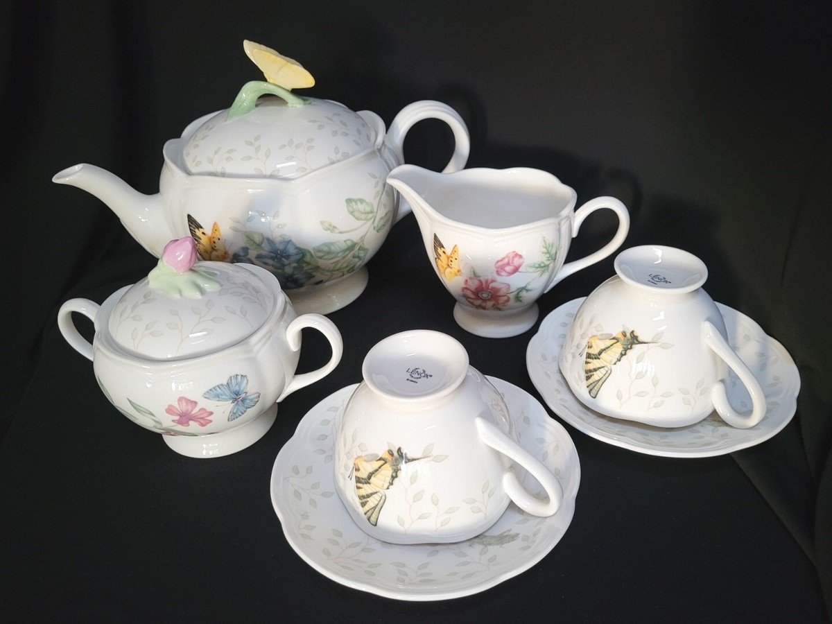Lenox Butterfly Meadow Porcelain 9-Pc Tea Set For Two In Mint