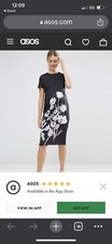 NWT ASOS US 8 UK 12 Mono Floral Scuba T-shirt MIDI Bodycon Dress Black White Med