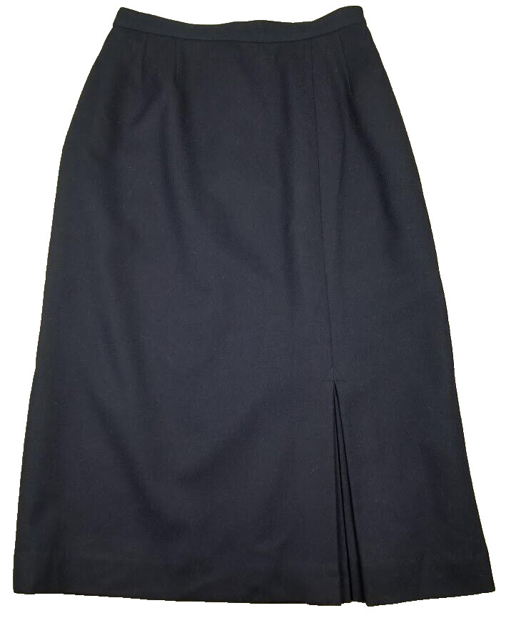 Midi Skirt Sz M Navy Blue Wool Lined Lightweight Office Career Pockets Classic-image