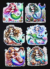 Beautiful DIE CUT CARD TOPPERS Cute Mermaids Girls Children Tortoise Cardmaking