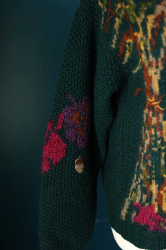 NWT Vintage Woolrich Wool Fall Pumpkin Floral Green Cottagecore Sweater Small - Picture 4 of 16