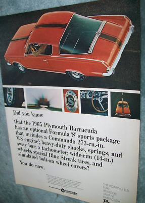 1965 65 Plymouth Barracuda 'Cuda Formula S mid-size-mag color car ad