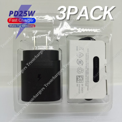 3PACK 25w Super Fast Charger Type USB-C+Cable For Samsung Galaxy S23 S22 S21 S20