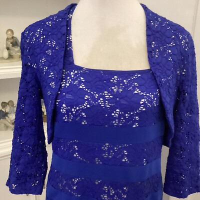 Gina Bacconi Cobalt Blue Polyamide & Cotton Mix Lace Dress & Bolero Size 14  Ec | eBay