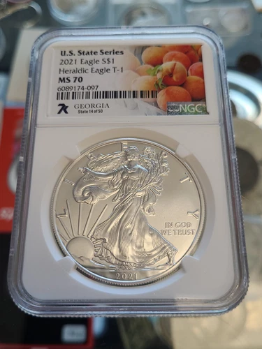 2021 Silver Eagle U. S. State Series Georgia NGC MS70 Heraldic T-1