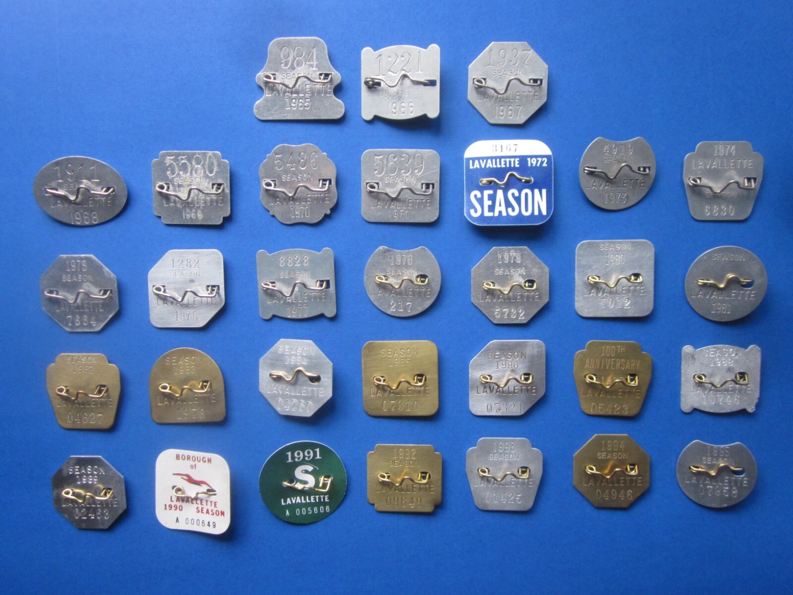 59 YEAR COLLECTION LAVALLETTE NEW JERSEY SEASONAL BEACH BADGES/TAGS eBay