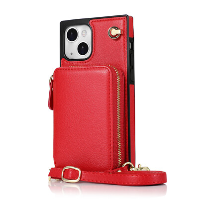 For iPhone 15 14 13 12 11 Pro Max XR XS 8 7 Leather Wallet Crossbody Strap Case