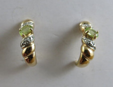 Yellow Gold on Sterling Silver Green Peridot Half Hoop Post Earrings 707