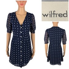 Aritzia Wilfred Women 0 Dress Blue Floral V Neck Buttons Fit Flare Polyester EUC