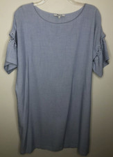 Madewell Women's Size Medium Pullover Dress Eyelet & Lace Up Sleeves Pinstripe