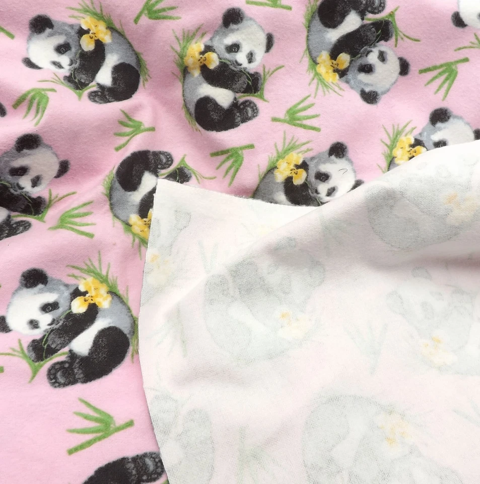 Vintage Pink Background Panda Yellow Flower Bamboo Flannel Fabric 5 yds - Image 3 of 4