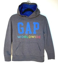 GAP Kids Worldwide Hoodie Gray Rainbow Spellout Youth XL Pullover